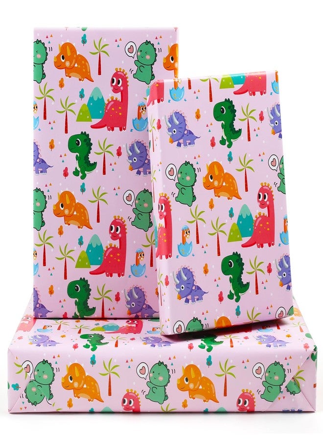 AircooL Pink Dinosaur Wrapping Paper for Girl Kids Boys, 6 Sheets Pink Dino Jurassic Birthday Gift Wrap Paper, 20 x 30 inch Per Sheet Gift Paper for Birthday, Baby Shower, Kindergarten Newborn - Image 1